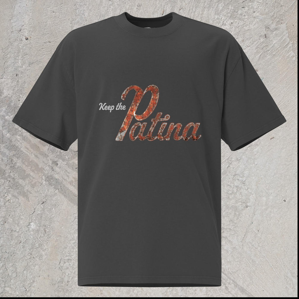 10mm funny graphic black oversized-T-shirt with text "Keep the Patina"