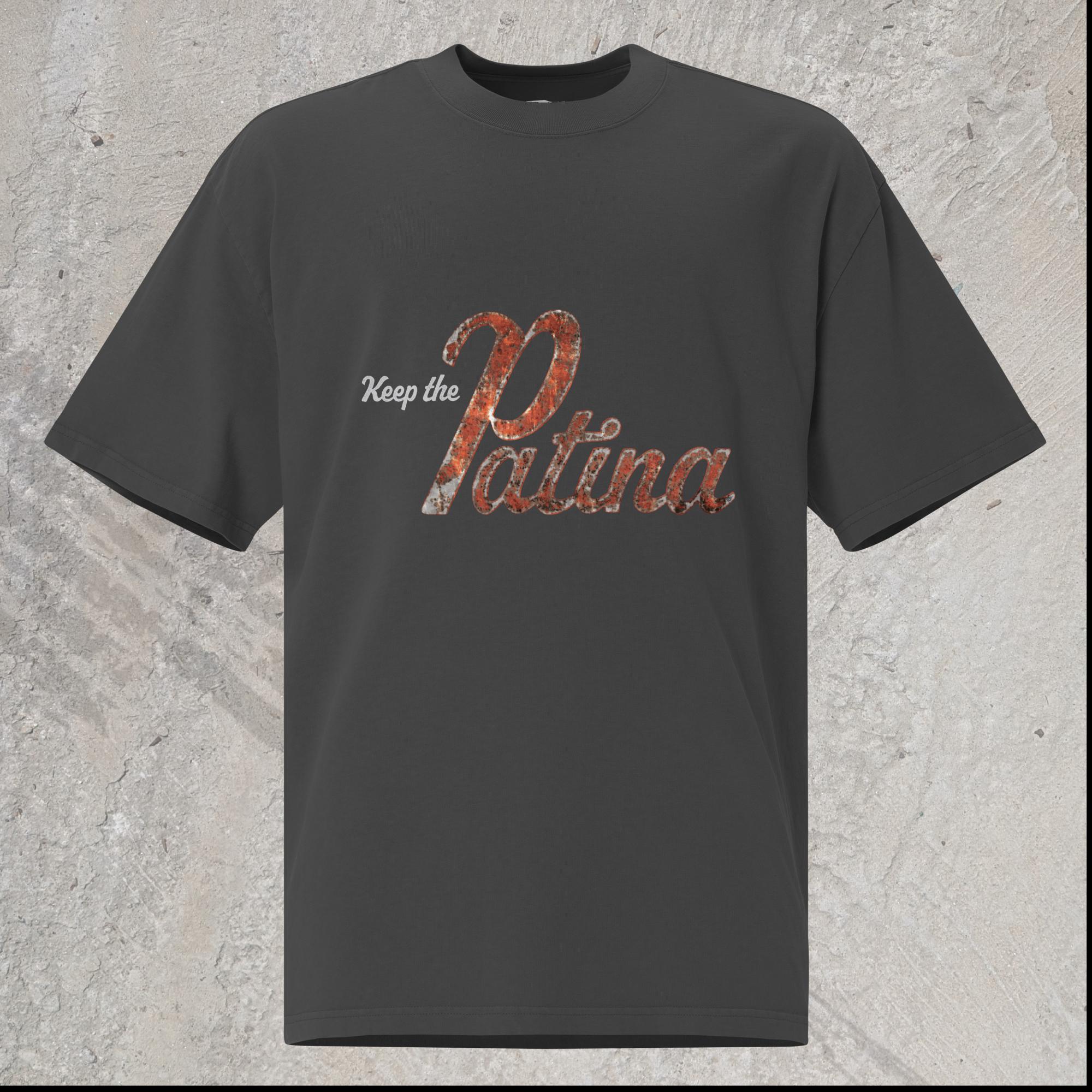 10mm funny graphic black oversized-T-shirt with text "Keep the Patina"